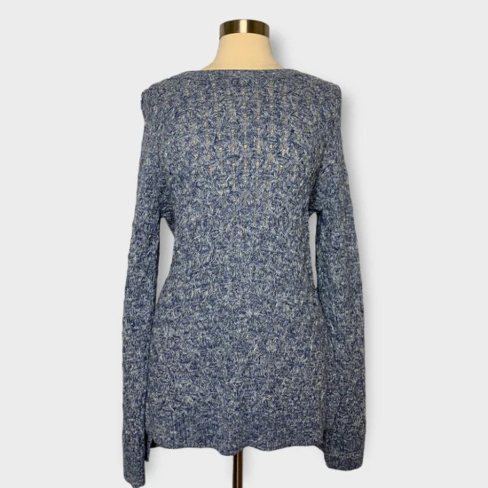 Jeanne Pierre Size Large Blue Cotton Cable Knit Sweater